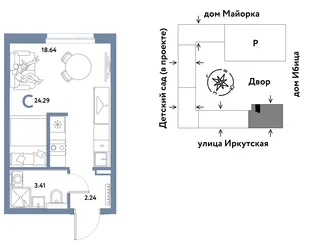 Планировка Студия, 24.29 м² ЖК «Остров-сад»