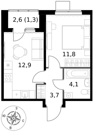 Квартира 1-комн. квартира, 33.8 м² ЖК «1-й Ясеневский» Фото 1 Квартира 1-комн. квартира, 33.8 м² ЖК «1-й Ясеневский» Фото 1