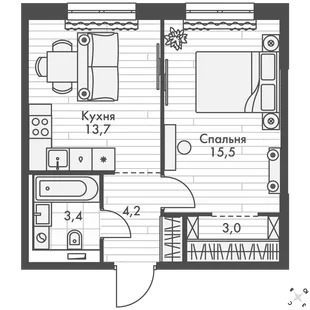 Квартира 1-комн. квартира, 39.8 м² ЖК «Фриссон» Фото 1