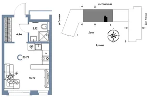 Планировка Студия, 23.8 м² ЖК «Авторский»