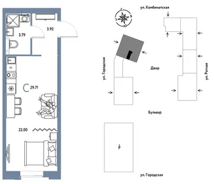 Планировка Студия, 29.71 м² ЖК «Уральский сад»