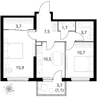 Квартира 2-комн. квартира, 54.8 м² ЖК «1-й Измайловский» Фото 1 Квартира 2-комн. квартира, 54.8 м² ЖК «1-й Измайловский» Фото 1
