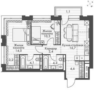 Квартира 2-комн. квартира, 60.7 м² ЖК «Философия» Фото 1 Квартира 2-комн. квартира, 60.7 м² ЖК «Философия» Фото 1