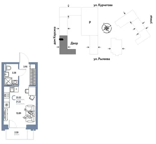 Планировка Студия, 23.96 м² ЖК «Остров-сад»
