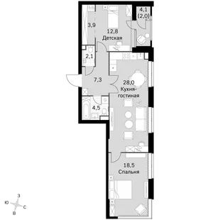 Квартира 3-комн. квартира, 77.2 м² ЖК «Sky Garden» Фото 1 Квартира 3-комн. квартира, 77.2 м² ЖК «Sky Garden» Фото 1