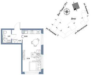 Планировка Студия, 28.9 м² ЖК «Страна.Парковая»