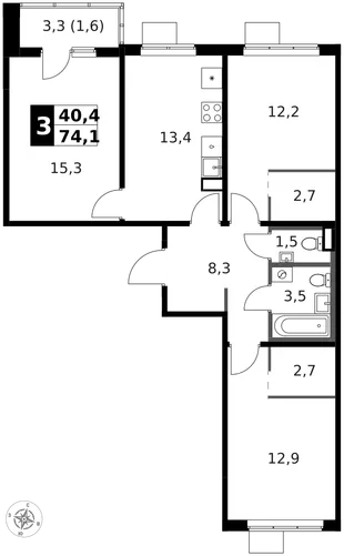 Квартира 3-комн. квартира, 75 м² ЖК «1-й Ясеневский» Фото 1 Квартира 3-комн. квартира, 75 м² ЖК «1-й Ясеневский» Фото 1