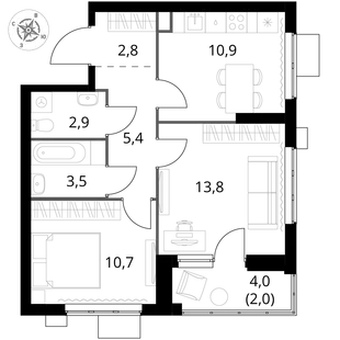 Квартира 2-комн. квартира, 52 м² ЖК «1-й Измайловский» Фото 1