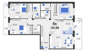 Планировка 4-комн. квартира, 146.65 м² ЖК «Белые Росы 2»