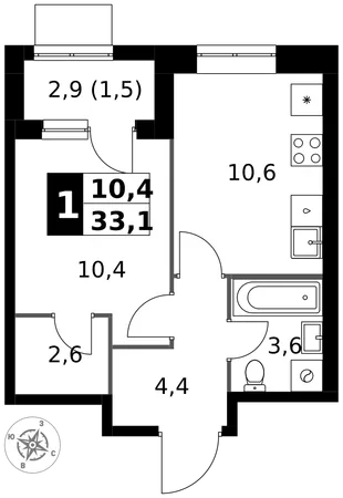 Квартира 1-комн. квартира, 33.1 м² ЖК «1-й Измайловский» Фото 1 Квартира 1-комн. квартира, 33.1 м² ЖК «1-й Измайловский» Фото 1