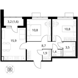 Квартира 2-комн. квартира, 54.6 м² ЖК «1-й Шереметьевский» Фото 1