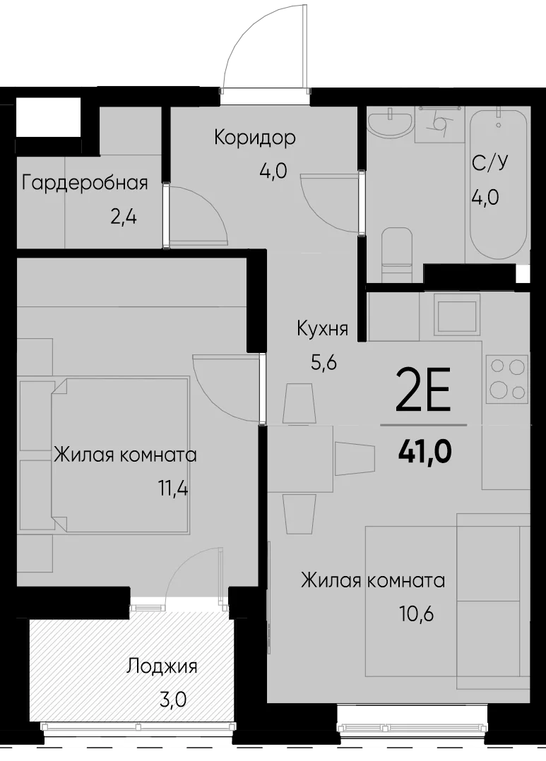 Планировка 2-комн. квартира, 40.7 м² ЖК «Васильевский остров»