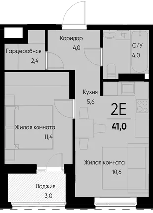 Планировка 2-комн. квартира, 40.7 м² ЖК «Васильевский остров»