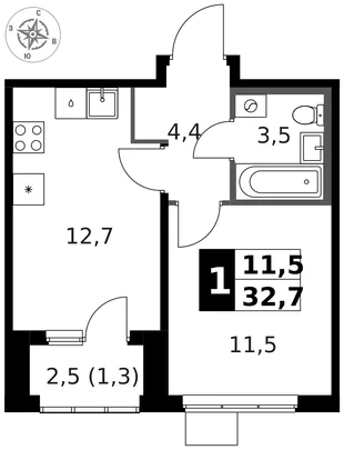 Квартира 1-комн. квартира, 33.3 м² ЖК «1-й Ясеневский» Фото 1 Квартира 1-комн. квартира, 33.3 м² ЖК «1-й Ясеневский» Фото 1
