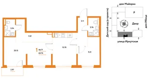 Планировка 7-комн. квартира, 66.71 м² ЖК «Остров-сад»