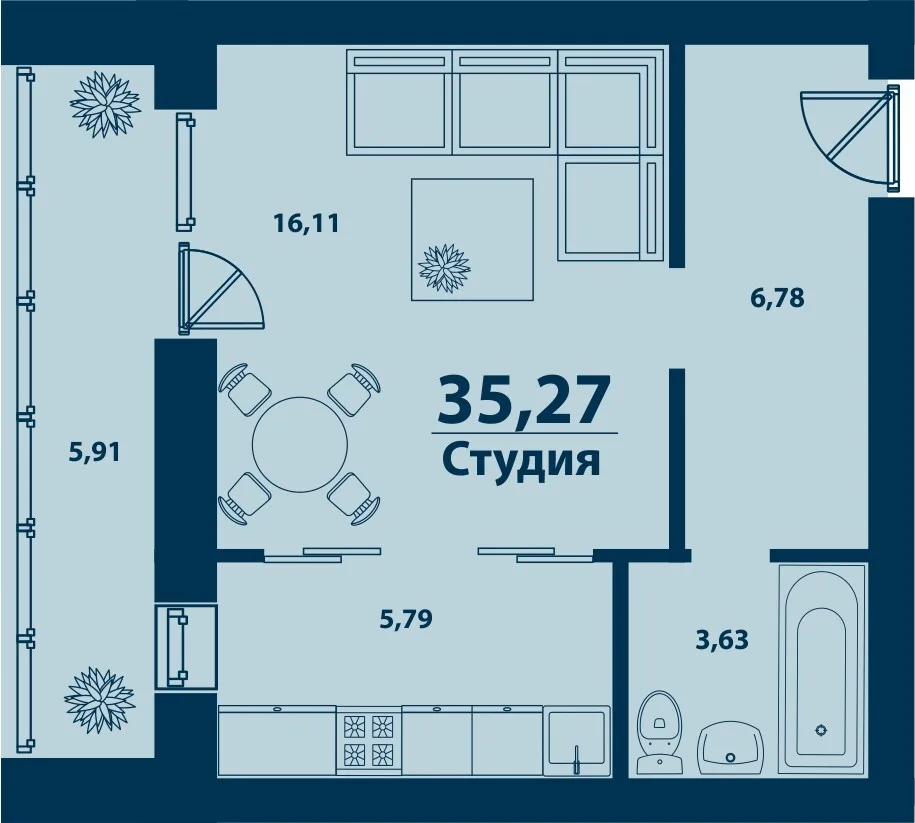 Планировка 1-комн. квартира, 35.27 м² ЖК «Город природы»