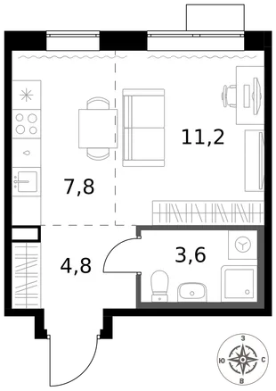 Квартира Студия, 27.4 м² ЖК «1-й Саларьевский» Фото 1 Квартира Студия, 27.4 м² ЖК «1-й Саларьевский» Фото 1