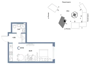Планировка Студия, 29.78 м² ЖК «Сибирский сад»