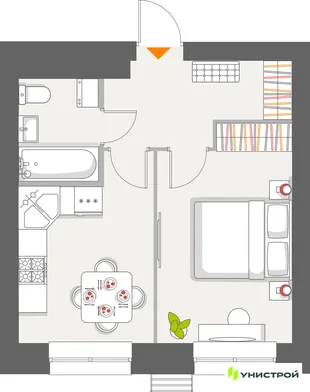 Планировка 1-комн. квартира, 33.69 м² ЖК «Атмосфера»