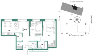 Планировка 3-комн. квартира, 64.06 м² ЖК «Микрорайон Домашний»