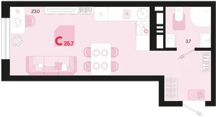 Планировка Студия, 26.7 м² ЖК «Первое место»
