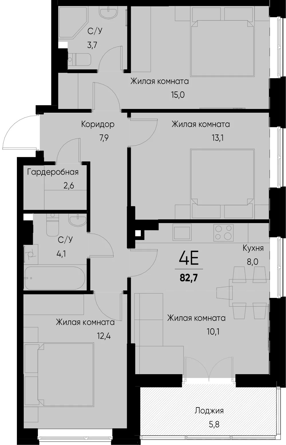 Планировка 4-комн. квартира, 82.7 м² ЖК «Васильевский остров»