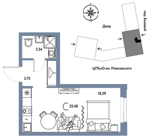 Планировка Студия, 25.48 м² ЖК «Сибирский сад»