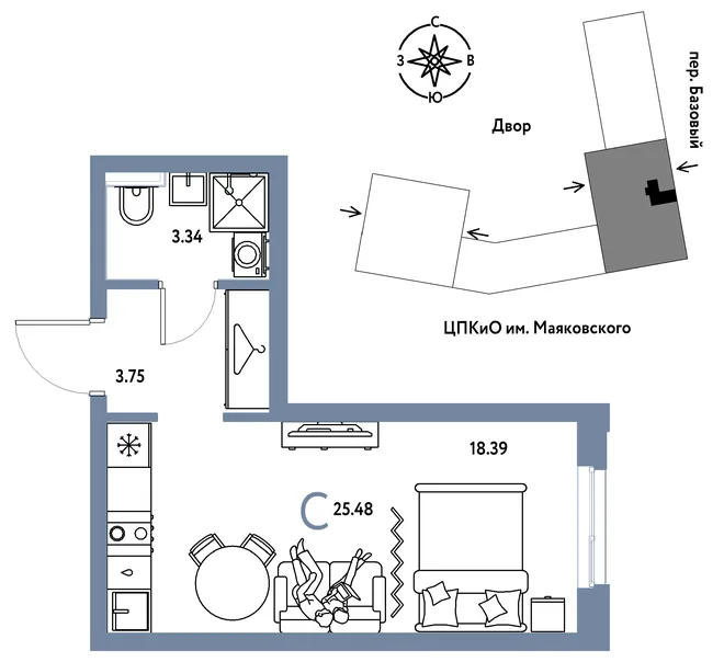 Планировка Студия, 25.48 м² ЖК «Сибирский сад» Планировка Студия, 25.48 м² ЖК «Сибирский сад»