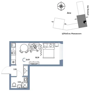 Планировка Студия, 24.91 м² ЖК «Сибирский сад»