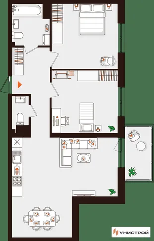 Планировка 2-комн. квартира, 71.5 м² ЖК «Лисино»
