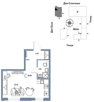Планировка Студия, 30.89 м² ЖК «Европейский берег 2.0»