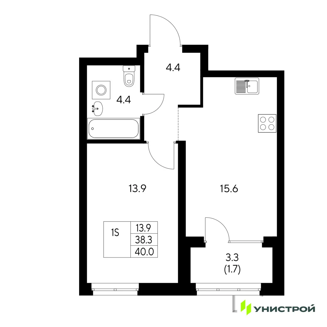 Планировка 1-комн. квартира, 40 м² ЖК «Стадиум»