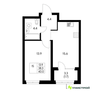 Планировка 1-комн. квартира, 40 м² ЖК «Стадиум»