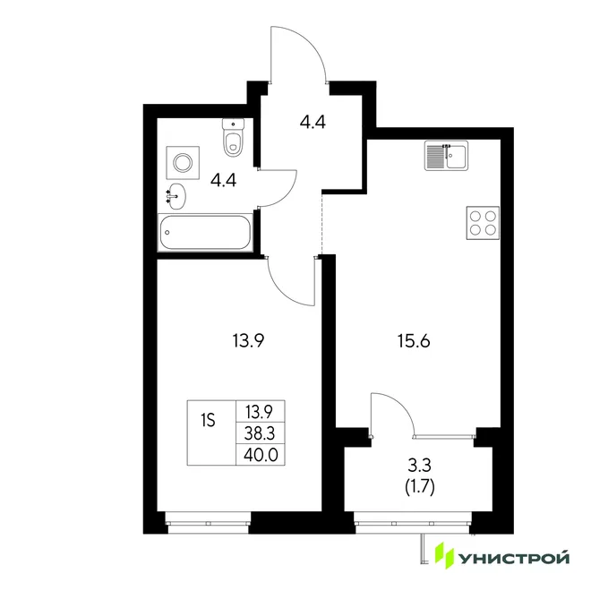 Планировка 1-комн. квартира, 40 м² ЖК «Стадиум» Планировка 1-комн. квартира, 40 м² ЖК «Стадиум»