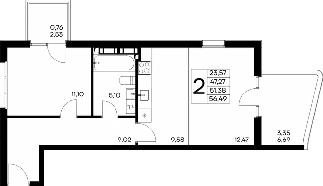 Планировка 2-комн. квартира, 56.49 м² ЖК «Розовое озеро» Планировка 2-комн. квартира, 56.49 м² ЖК «Розовое озеро»