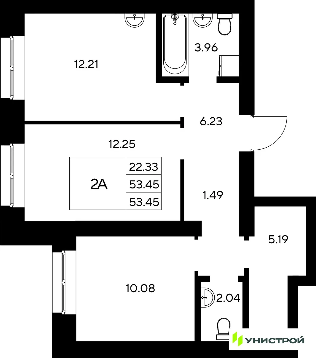 Планировка 2-комн. квартира, 53.45 м² ЖК «Царёво City»