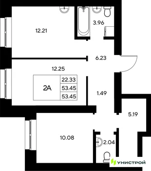 Планировка 2-комн. квартира, 53.45 м² ЖК «Царёво City»
