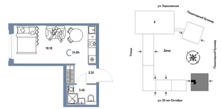 Планировка Студия, 24.86 м² ЖК «Сердце Сибири»