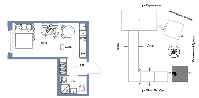 Планировка Студия, 24.86 м² ЖК «Сердце Сибири» Планировка Студия, 24.86 м² ЖК «Сердце Сибири»