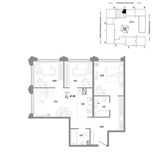 Планировка 4-комн. квартира, 81.9 м² ЖК «Страна.Озёрная»