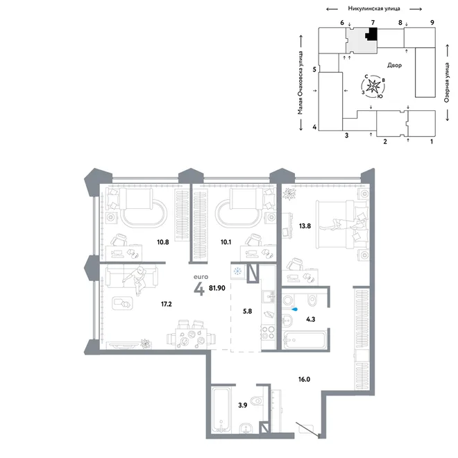 Планировка 4-комн. квартира, 81.9 м² ЖК «Страна.Озёрная» Планировка 4-комн. квартира, 81.9 м² ЖК «Страна.Озёрная»