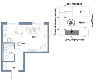 Планировка Студия, 30.44 м² ЖК «Остров-сад»
