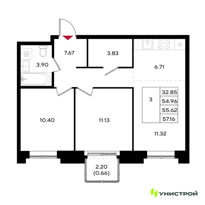 Планировка 3-комн. квартира, 55.62 м² ЖК «Уникум на Энгельса» Планировка 3-комн. квартира, 55.62 м² ЖК «Уникум на Энгельса»
