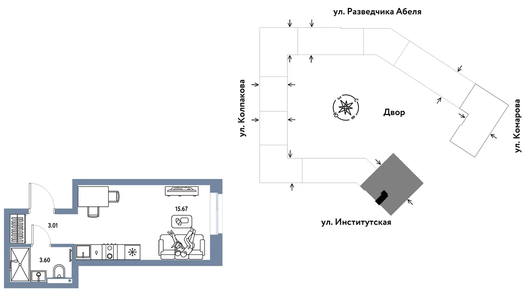 Планировка Студия, 22.28 м² ЖК «Страна.Парковая»