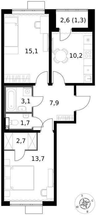 Квартира 2-комн. квартира, 55.7 м² ЖК «1-й Южный» Фото 1 Квартира 2-комн. квартира, 55.7 м² ЖК «1-й Южный» Фото 1