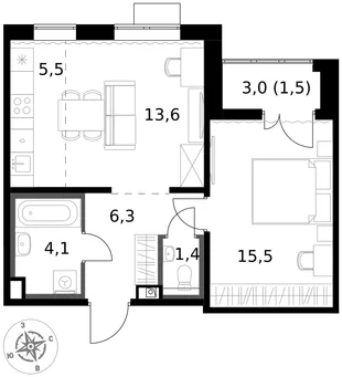 Квартира 2-комн. квартира, 47.9 м² ЖК «1-й Южный» Фото 1 Квартира 2-комн. квартира, 47.9 м² ЖК «1-й Южный» Фото 1
