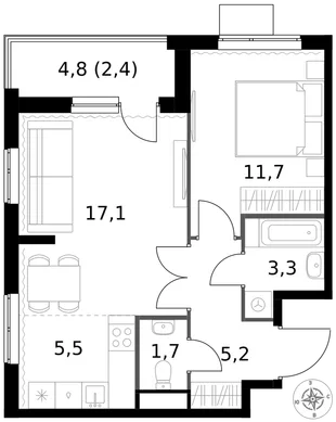 Квартира 2-комн. квартира, 46.9 м² ЖК «1-й Измайловский» Фото 1 Квартира 2-комн. квартира, 46.9 м² ЖК «1-й Измайловский» Фото 1