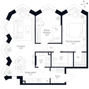 Квартира 3-комн. квартира, 79.5 м² ЖК «Фордевинд» Фото 1 Квартира 3-комн. квартира, 79.5 м² ЖК «Фордевинд» Фото 1