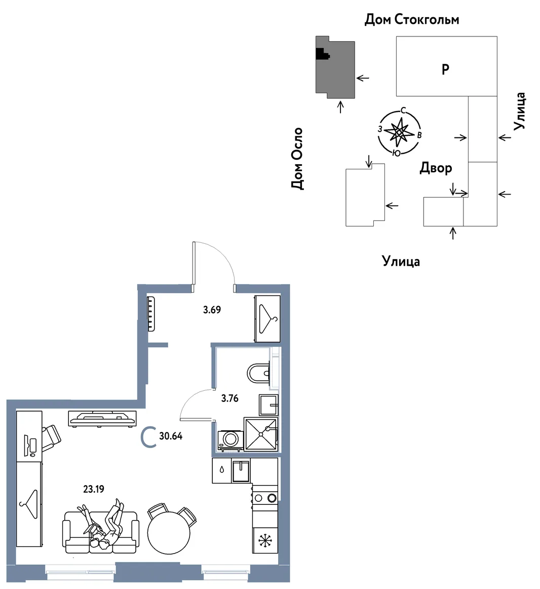 Планировка Студия, 30.64 м² ЖК «Европейский берег 2.0»