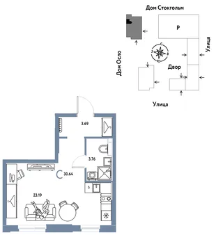 Планировка Студия, 30.64 м² ЖК «Европейский берег 2.0»